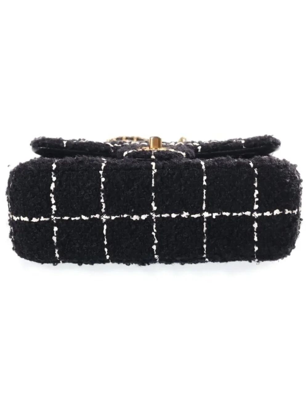 Chanel Mini Quilted 20 Tweed Chain Shoulder Bag Gold Black